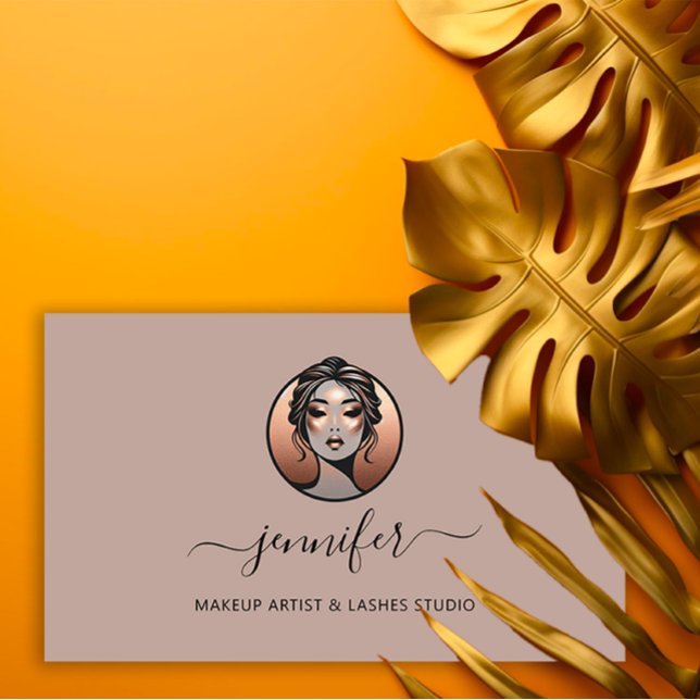 Carte De Visite Rose maquillage Artiste logo personnalisé Lashes Q (Rose Makeup Artist Custom Logo Lashes QR Oriental Business Card)