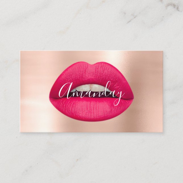 Carte De Visite Rose maquillage Lèvres rouges Logo Code QR (Devant)