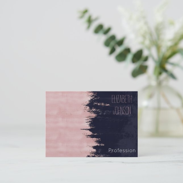 Carte De Visite Rose moderne Bleu doré brosses Peinture Abstraite (Debout devant)