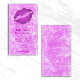 Carte De Visite Rose Moderne Fausse Texture Lèvres Violettes