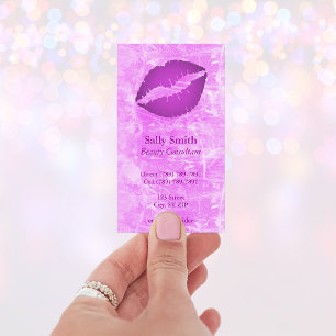 Carte De Visite Rose Moderne Faux Texture Lèvres violettes