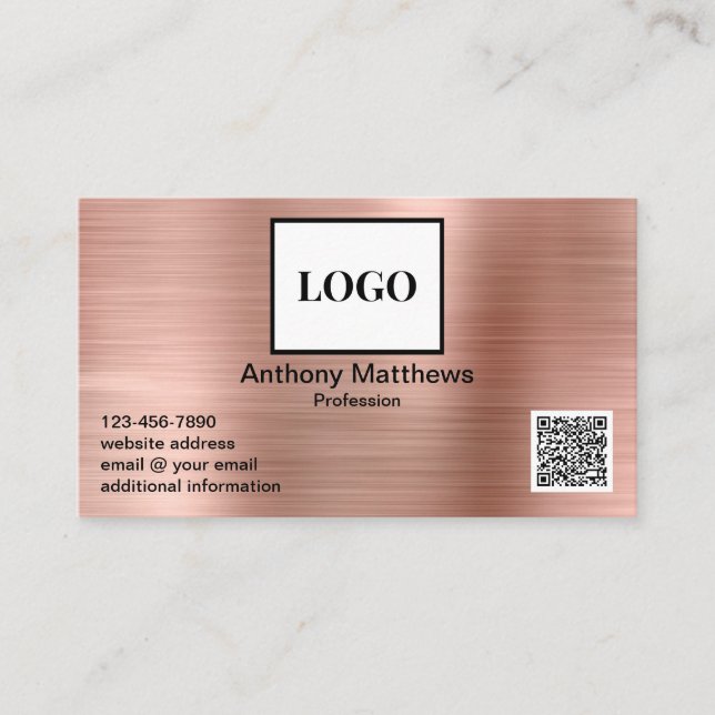 Carte De Visite Rose moderne Gold Ajouter Logo et QR Code (Devant)