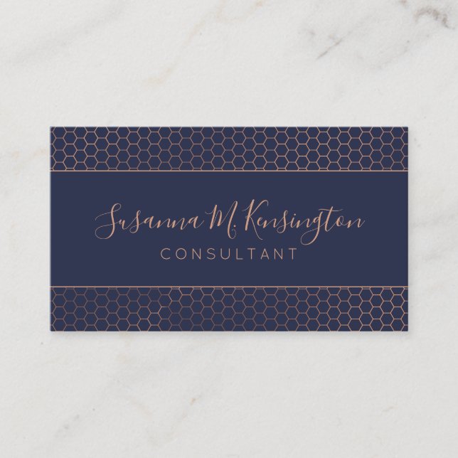 Carte De Visite Rose moderne Gold Foil Marine Bleu géométrique (Devant)