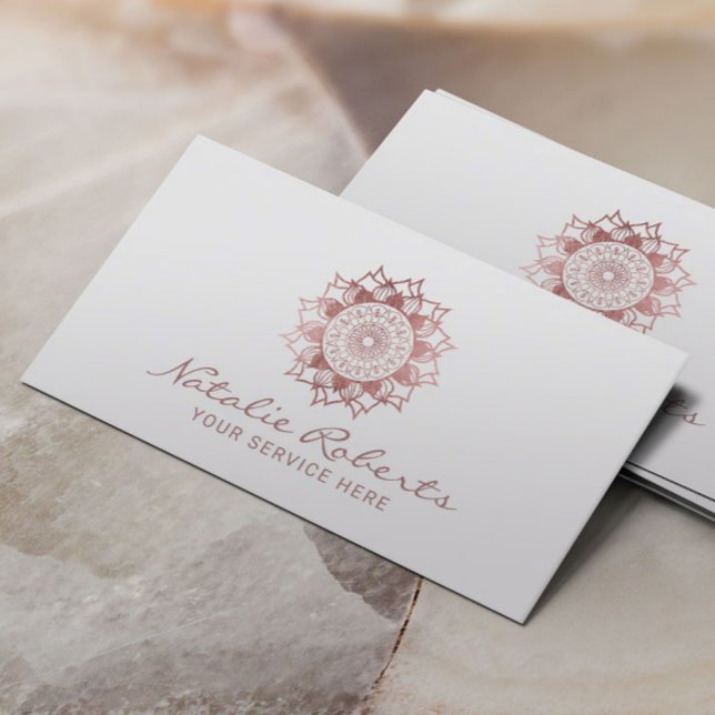 Carte De Visite Rose moderne Gold Mandala Logo Life Coach Yoga SPA (Créateur téléchargé)