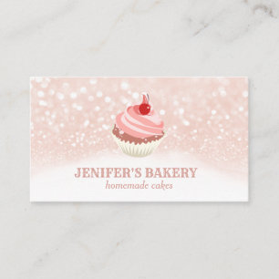 Carte De Visite Rose moderne or glittery cupcake boulangerie maiso