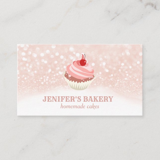 Carte De Visite Rose moderne or glittery cupcake boulangerie maiso (Devant)