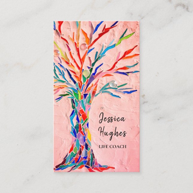 Carte de visite rose moderne Tree Life (Devant)