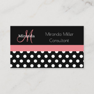 Carte De Visite Rose noir blanc Polka point Monogramme