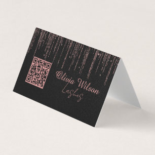 Carte De Visite Rose noir Parties scintillant or minimaliste Qr-co
