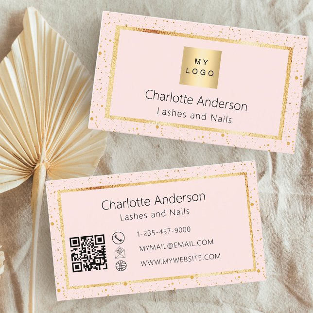 Carte De Visite Rose or blush élégant logo moderne code QR (Créateur téléchargé)