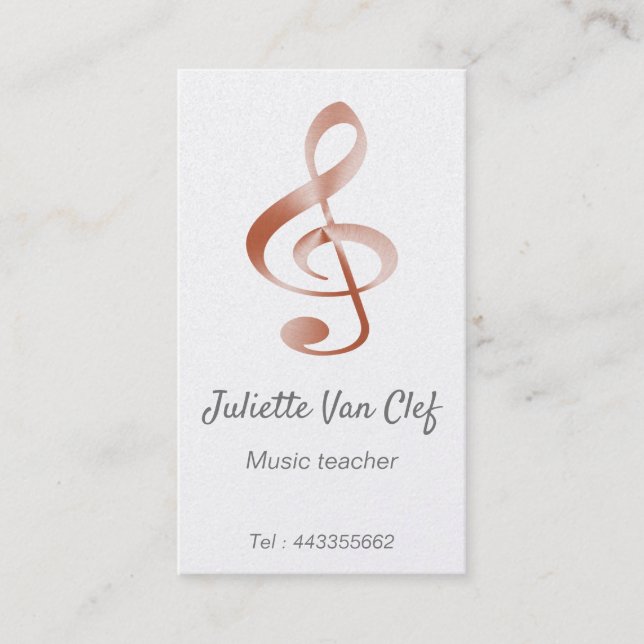 Carte De Visite Rose or look trible clef    - professeur de musiqu (Devant)