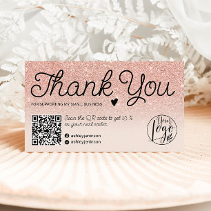 Carte De Visite Rose or rose commande merci code Qr photo