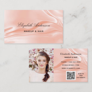 Carte De Visite Rose or satin de soie photo élégant code QR