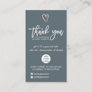Carte De Visite Rose or script coeur bleu logo commander merci