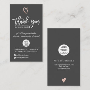 Carte De Visite Rose or script coeur gris logo commander merci