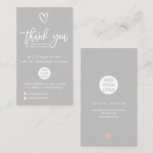 Carte De Visite Rose or script coeur gris logo commander merci