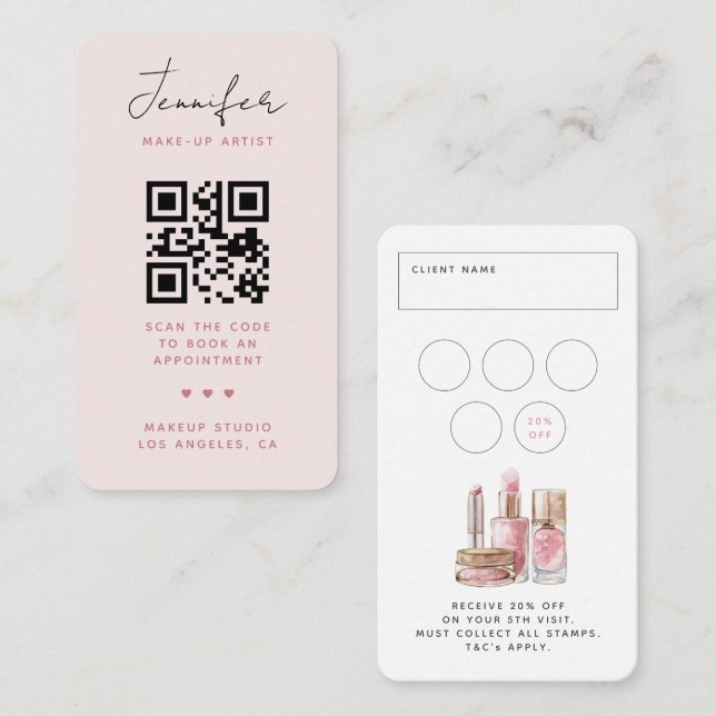 Carte De Visite Rose pâle Minimal Chic Make Up Artist Professional (Devant / Derrière)