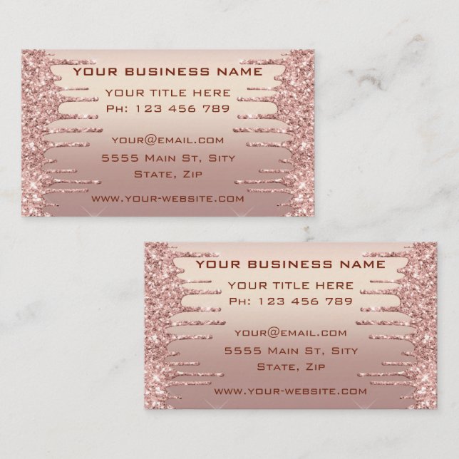 Carte de visite rose Parties scintillant Gold Conc (Devant / Derrière)