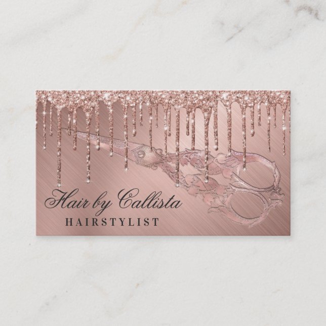 Carte De Visite Rose Parties scintillant métal or Lecteurs ciseaux (Devant)