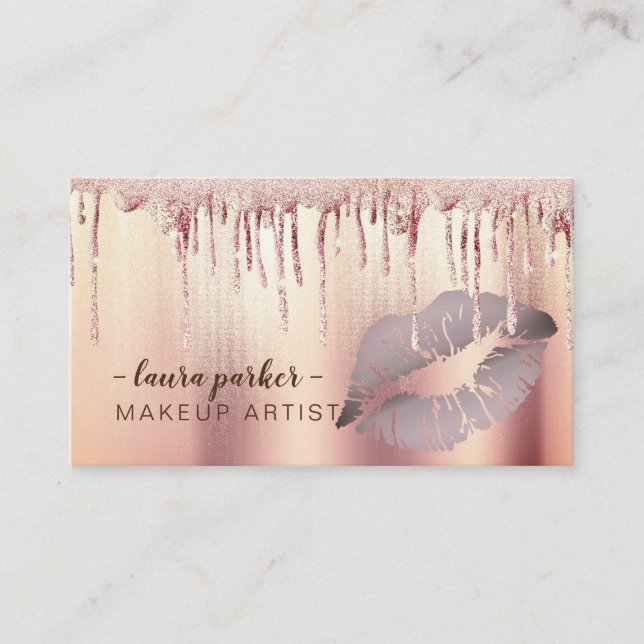 Carte De Visite Rose Parties scintillant or Lèvres à goutte Artist (Devant)