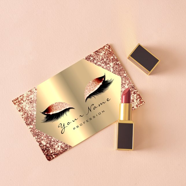 Carte De Visite Rose Parties scintillant or maquillage Artiste Las (Rose Gold Glitter Makeup Artist Lashes Champaigne Business Card)