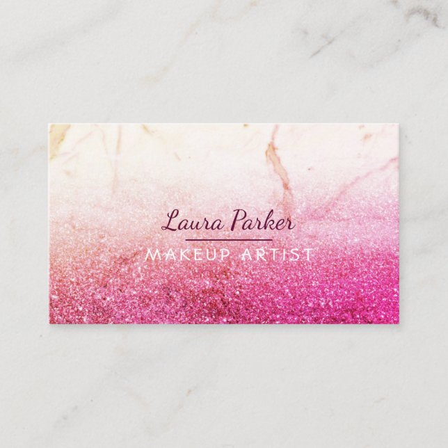 Carte De Visite Rose Parties scintillant rose Faux Marbre maquilla (Devant)