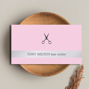 Carte De Visite Rose Pastel Élégant Coiffeur Faux Argent 