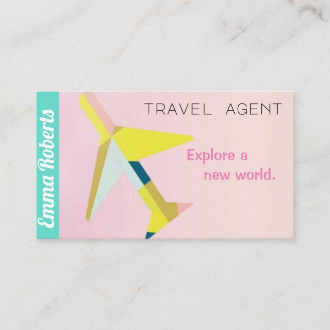Carte de visite rose plan agent de voyage (Devant)