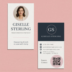 Carte de visite rose poudré et bleu marine avec co