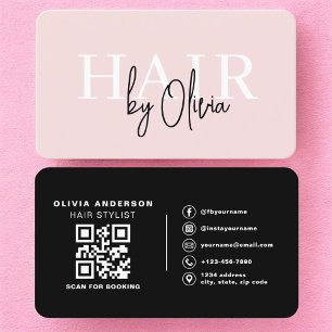 Carte de visite rose poudré pour coiffeur avec QR