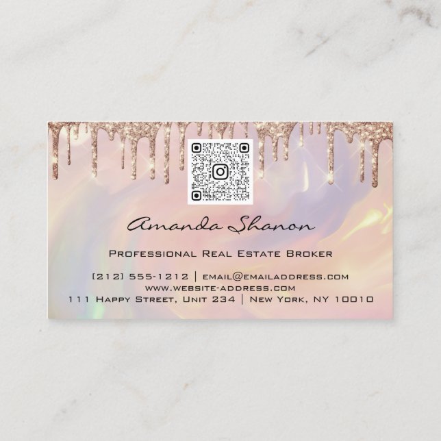 Carte De Visite Rose professionnel Fleurs Drip QRCODE Logo Busin (Dos)
