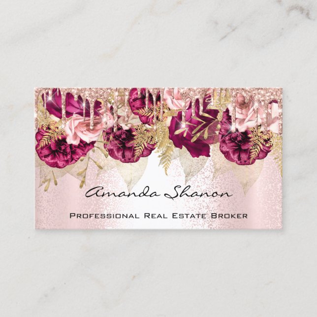 Carte De Visite Rose professionnel flush Flowers Drip QRCODE Logo (Devant)