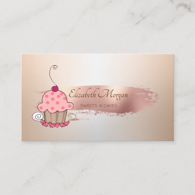 Carte De Visite Rose professionnel Gold Brush Stroke Cupcake (Devant)