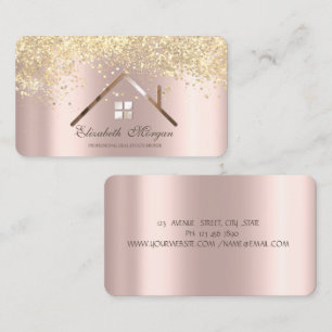 Carte De Visite Rose professionnel Gold Sequins Immobilier