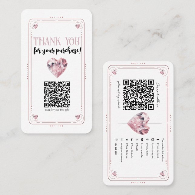 Carte De Visite Rose Quartz Coeur rose Crystal Médias sociaux QR (Devant / Derrière)