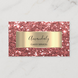 Carte De Visite Rose Red Gold Frame Parties scintillant QR Code Bu
