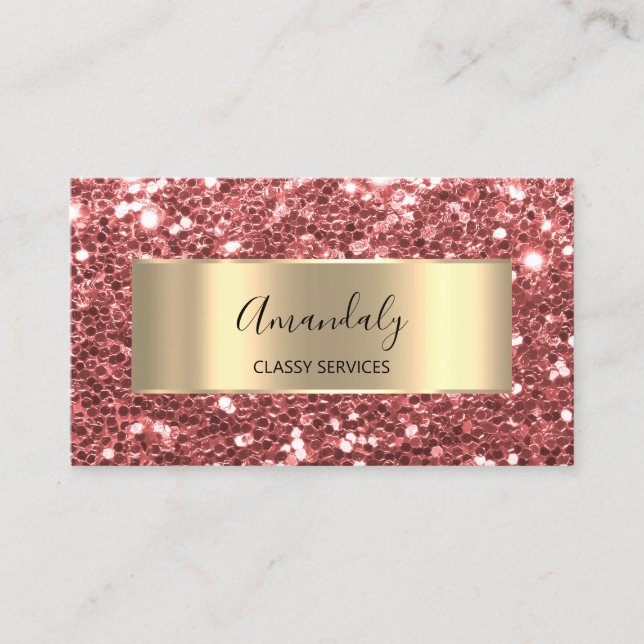 Carte De Visite Rose Red Gold Frame Parties scintillant QR Code Bu (Devant)