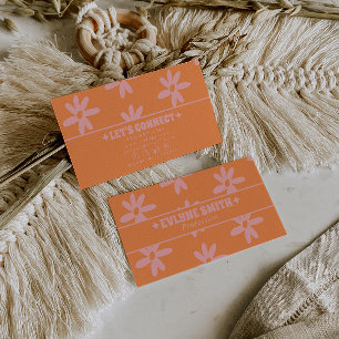 Carte De Visite Rose Rétro Orange Floral Bohème Féminin Amusant de