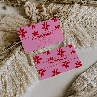 Carte De Visite Rose rétro rouge groovy floral bohème féminin tend