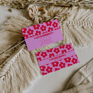 Carte De Visite Rose rétro rouge groovy floral bohème girly tendan