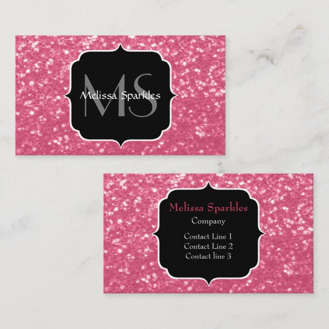 Carte De Visite Rose rose clair faux pétille parties scintillant M (Devant / Derrière)