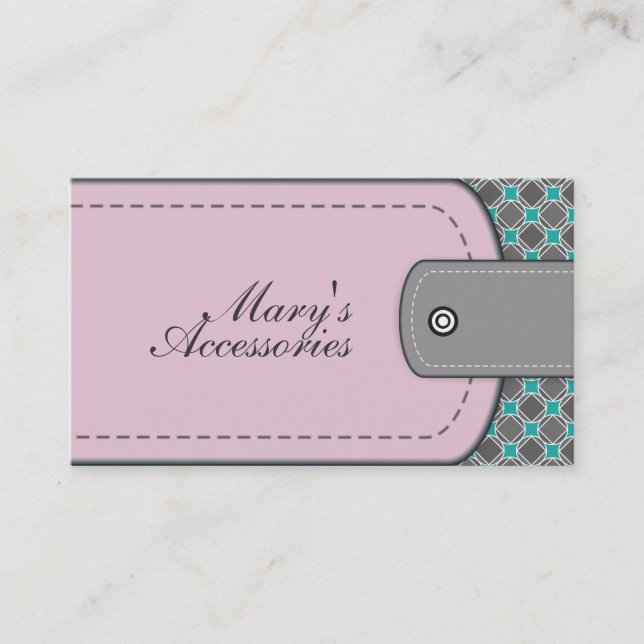 Carte De Visite Rose rose cuir look et motif gris, turquoise (Devant)