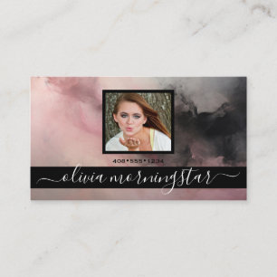 Carte De Visite Rose rose et noir encre noire Fluid QR et photo