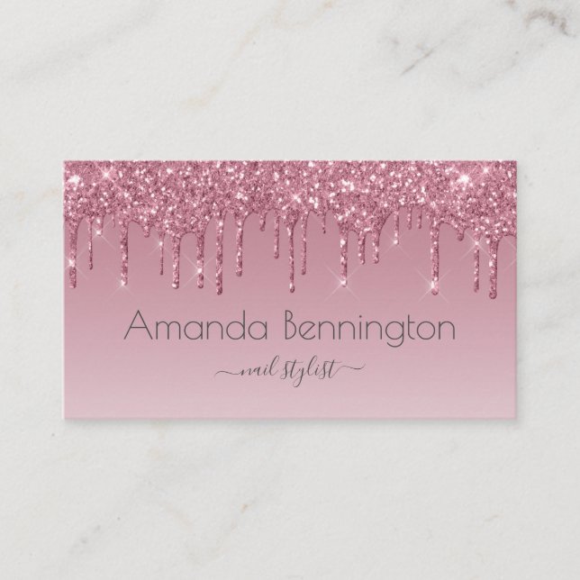 Carte De Visite Rose Rose Gold Faux Parties scintillant avec logo (Devant)