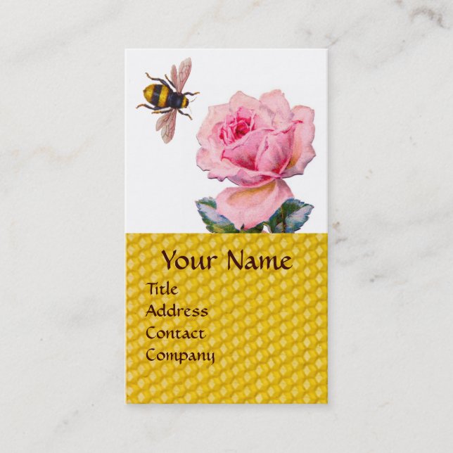 CARTE DE VISITE ROSE ROSE ROSE ROSE ET HONEY BEE BEEKEEPER MONOGRA (Devant)