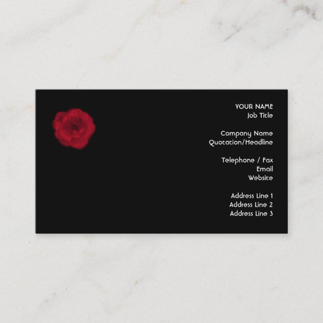 Carte De Visite Rose rouge. Fond noir (Devant)