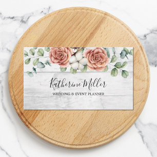 Carte De Visite Rose Rustique Eucalyptus Floral Botanique Bois