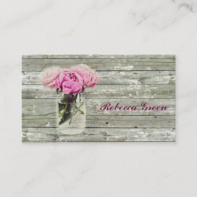 Carte De Visite rose rustique maçon jar mariage (Devant)