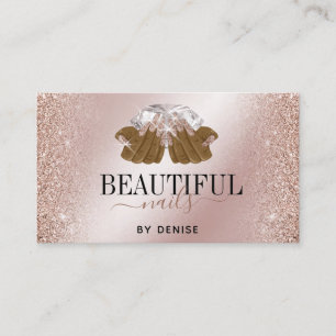 Carte De Visite Rose Salon de l'ongle d'or femme main nails techni