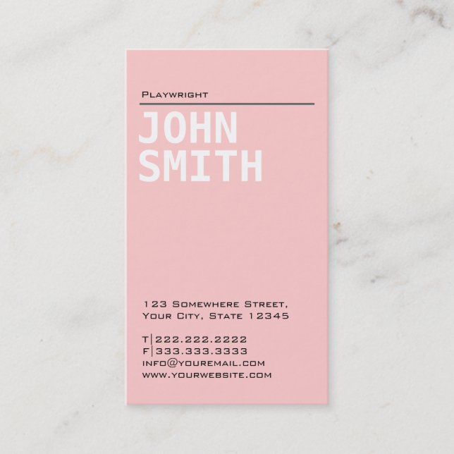 Carte de visite rose simple simple de dramaturge (Devant)
